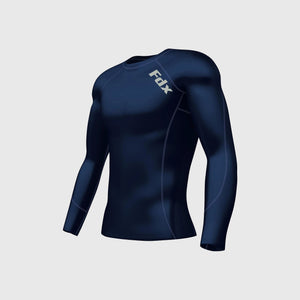 Fdx Men's Gym Wear Navy Blue Long Sleeve Compression Top Running Workout Wear Rash Guard Stretchable Breathable - Thermolinx
