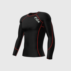 Fdx Men's Gym Wear Black & Red Long Sleeve Compression Top Running Workout Wear Rash Guard Stretchable Breathable - Thermolinx