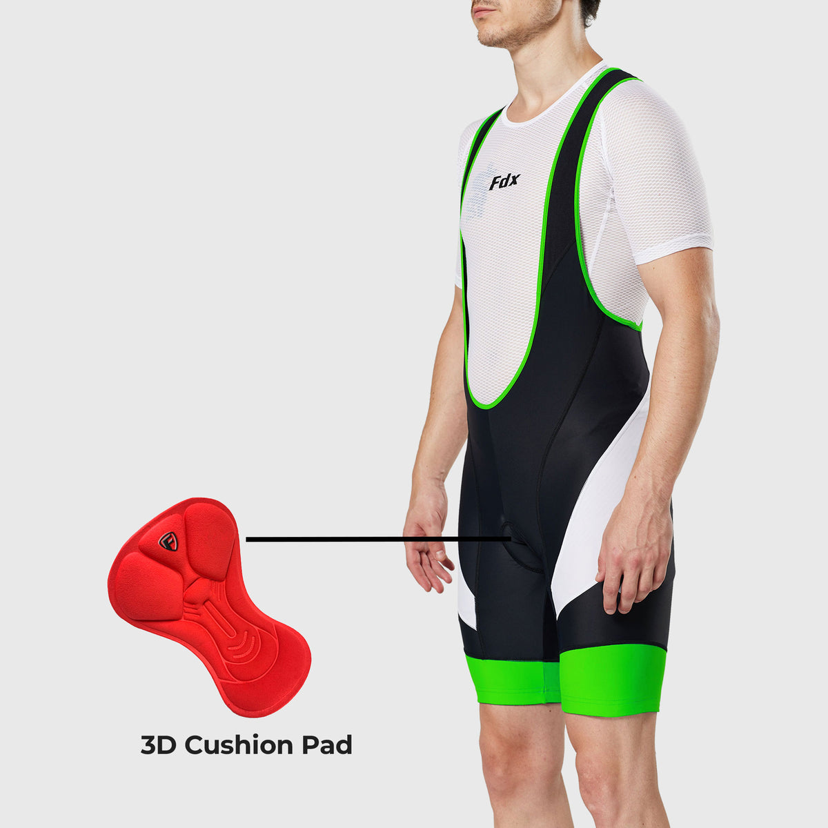 Fdx Men's Black & Green Gel Padded Cycling Bib Shorts For Summer Best Outdoor Road Bike Short Length Bib - Windsor