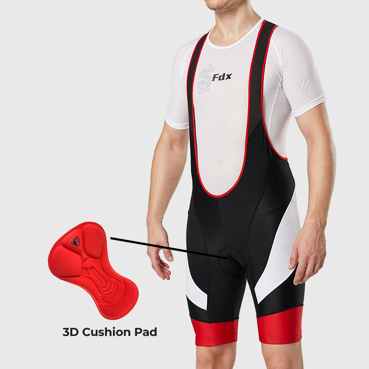 Fdx Men's Black & Red Gel Padded Cycling Bib Shorts For Summer Best Outdoor Road Bike Short Length Bib - Windsor