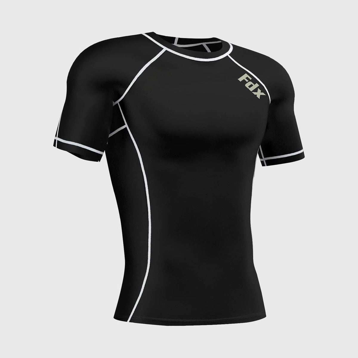 Fdx Men's Black & White Short Sleeve Compression Top Running Gym Workout Wear Rash Guard Stretchable Breathable Base layer Shirt - Cosmic