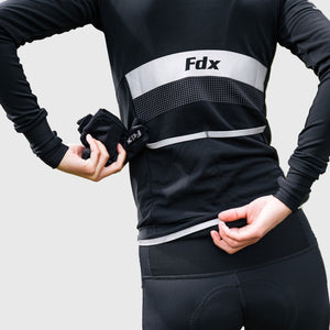 Fdx Women's Black Long Sleeve Cycling Jersey for Winter Roubaix Thermal Fleece Road Bike Wear Top Full Zipper, Pockets & Hi-viz Reflectors - Arch