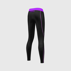 Fdx Women's Black & Purple Long Sleeve Compression Top & Compression Tights Base Layer Gym Training Jogging Yoga Fitness Body Wear - Monarch