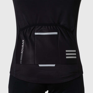 Fdx Mens Road cycling Black & Grey Long Sleeve Jersey for Winter Roubaix Thermal Fleece Road Bike Wear Top Full Zipper, Pockets & Hi-viz Reflectors - Limited Edition