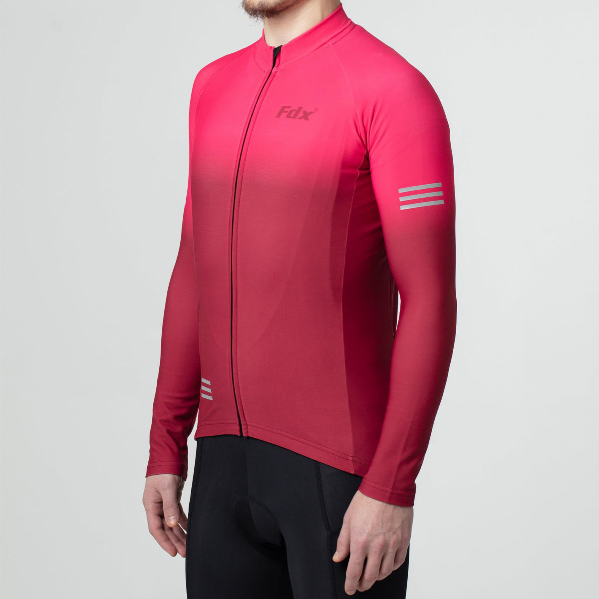 Fdx Men's Pink & Maroon Full Sleeve Cycling Jersey for Winter Roubaix Thermal Fleece Road Bike Wear Top Full Zipper, Pockets & Hi viz Reflectors - Duo
