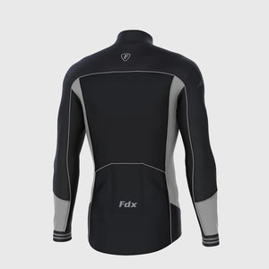 Fdx Men's Grey & Black Long Sleeve Cycling Jersey Best for Winter Roubaix Thermal Fleece Road Bike Wear Top Full Zipper, Pockets & Hi viz Reflectors - Thermodream
