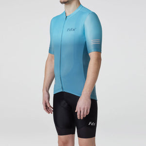 Fdx Blue Men's Summer Short Sleeve Cycling Jersey lightweight Fabric, Bib Short Hi Viz Reflectors & Pockets Cycling Clothing Australia