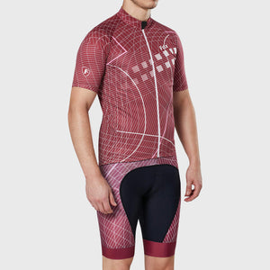Fdx Mens Red Half Sleeve Cycling Jersey & Gel Padded Bib Shorts Best Summer Road Bike Wear Light Weight, Hi-viz Reflectors & Pockets - Classic II