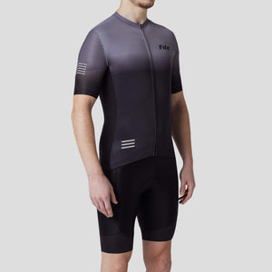 Fdx Grey & Black Mens Summer Short Sleeve Cycling Jersey lightweight stretchable, Bib Short Hi Viz Reflectors & Storage Pockets Cycling Clothes Australia