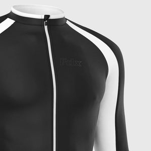 Fdx Black & White Men's Long Sleeve Cycling Jersey for Winter Roubaix Thermal Fleece Road Bike Wear Top Full Zipper, Pockets & Hi viz Reflectors - Transition