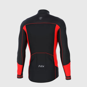 Fdx Men's Black & Red Road Cycling Long Sleeve Jersey for Winter Roubaix Thermal Fleece Road Bike Wear Top Full Zipper, Pockets & Hi viz Reflectors - Thermodream