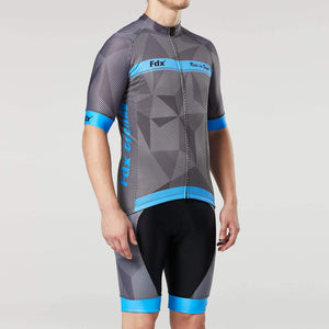 Fdx Breathable Mens Blue Short Sleeve Cycling Jersey & Gel Padded Bib Shorts Best Summer Road Bike Wear Light Weight, Hi-viz Reflectors & Pockets - Splinter