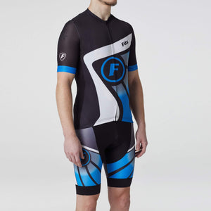 Fdx Mens Black & Blue Short Sleeve Cycling Jersey & Gel Padded Bib Shorts Best Summer Road Bike Wear Light Weight, Hi-viz Reflectors & Pockets - Signature