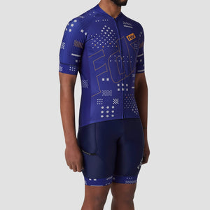 Fdx Reflective Men's Blue Short Sleeve Cycling Jersey & Gel Padded Bib Shorts Best Summer Road Bike Wear Light Weight, Hi-viz Reflectors & Pockets - All Day
