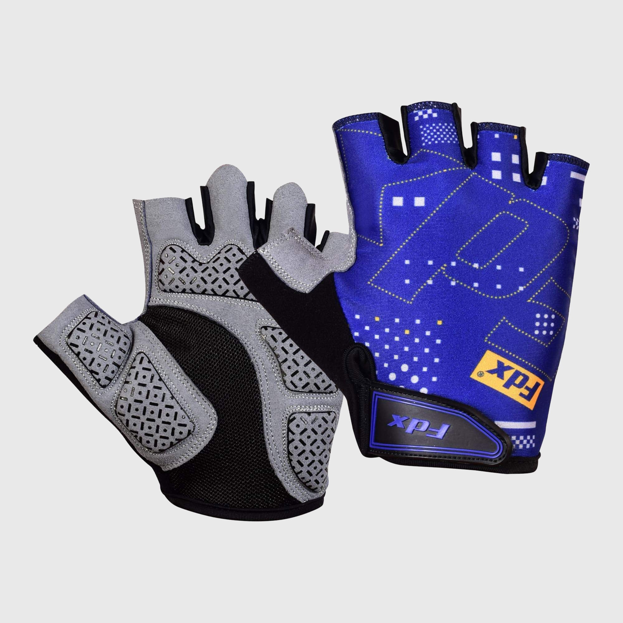 Fdx Blue Short Finger Cycling Gloves for Summer MTB Road Bike fingerless, anti slip & Breathable - All Day