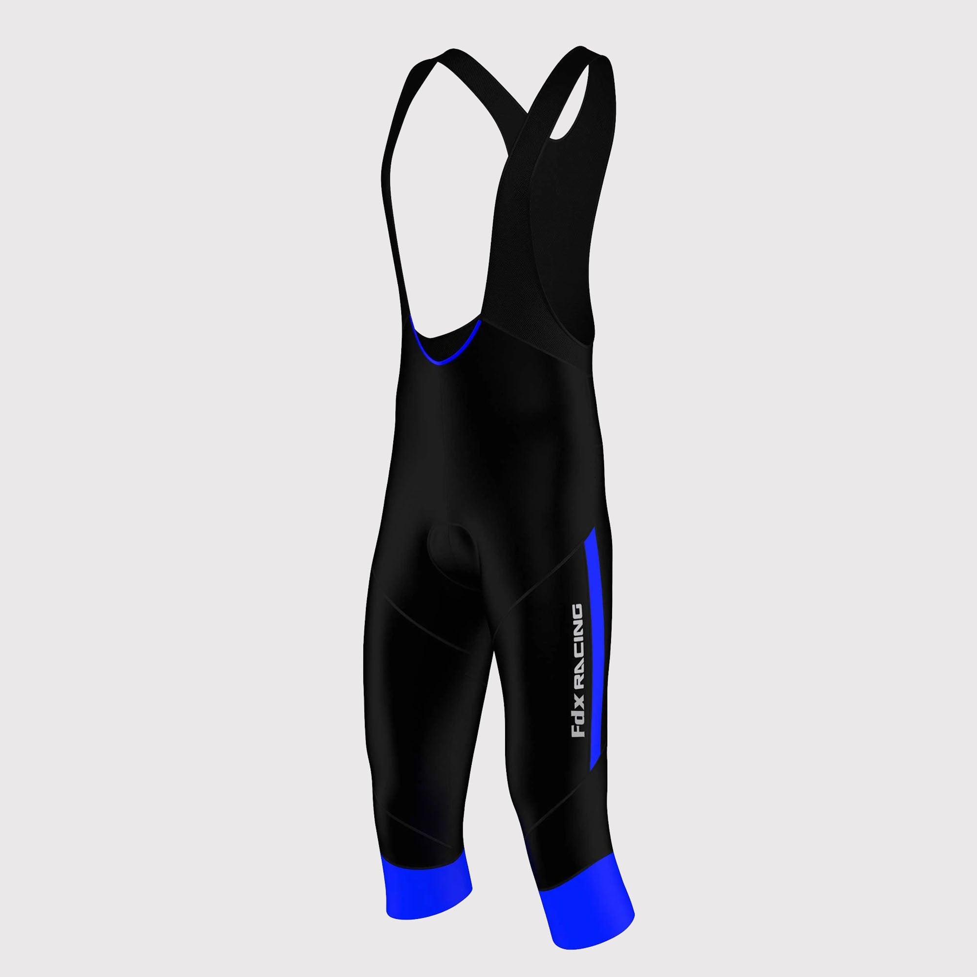 Fdx Gallop Blue Men's Summer Cycling Gel Padded 3/4 Bib Tights – lightweight, gel-padded bib tights in blue, designed for comfort and breathability during warm-weather rides.