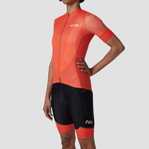 FDX Orange Women's Short Sleeve Cycling Jersey & Gel Padded Bib Shorts Best Summer Road Bike Wear Light Weight, Hi viz Reflectors & Pockets Sport & Outdoor - Essential