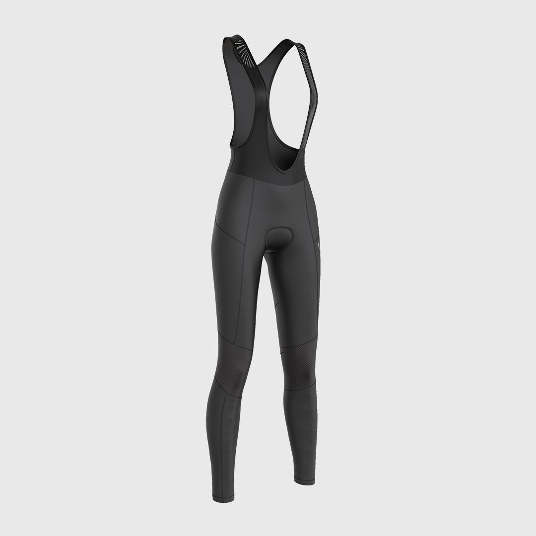 Fdx Womens Black Gel Padded Cycling Bib Tights For Winter Roubaix Thermal Fleece Reflective Warm Leggings - Duo Bike Pants