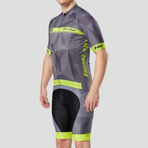 Fdx Short Sleeve Cycling Jersey & Gel Padded Bib Shorts for Mens Yellow Best Summer Road Bike Wear Light Weight, Hi-viz Reflectors & Pockets - Splinter