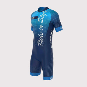 Fdx Men's Blue Sleeveless Gel Padded Triathlon / Skin Suit for Summer Cycling Wear, Running & Swimming Half Zip - Aero