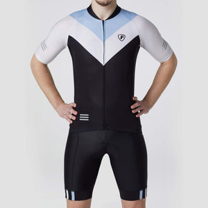 Fdx Black & Blue Mens Short Sleeve Cycling Jersey Summer Breathable Mesh ,Fabric Bib Short Hi Viz Reflectors & Pockets Cycling Gear Australia