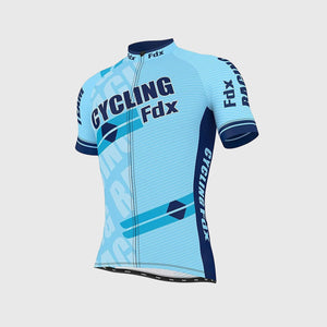 Fdx Mens Breathable Blue Short Sleeve Cycling Jersey & Gel Padded Bib Shorts Best Summer Road Bike Wear Light Weight, Hi-viz Reflectors & Pockets - Core