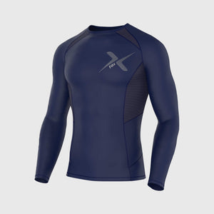 Fdx Mens Navy Blue Long Sleeve Compression Top Running Gym Workout Wear Rash Guard Stretchable Breathable - Recoil