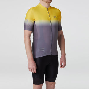Fdx Yellow & Grey Mens Summer Short Sleeve Cycling Jersey lightweight stretchable, Bib Short Hi Viz Reflectors & Pockets Cycling Clothes Australia