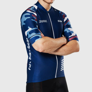 Fdx Short Sleeve Cycling Jersey for Men's Blue Best Summer Road Bike Wear Light Weight, Hi-viz Reflectors & Pockets - Camouflage