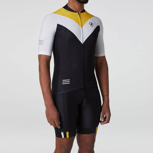 FDX Best Men Summer Cycling Jersey Yellow & Black Lightweight, Breathable Mesh Side Panel, Bib short High Visibility & Zip Pockets Cycling Clothing Australia