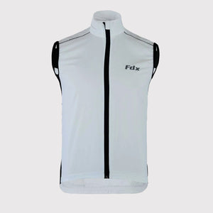 Fdx Cycling Vest White for Men's White Cycling Gilet Sleeveless Vest for Winter Clothing Hi-Viz Reflectors, Lightweight, Windproof, Waterproof & Pockets - Dart