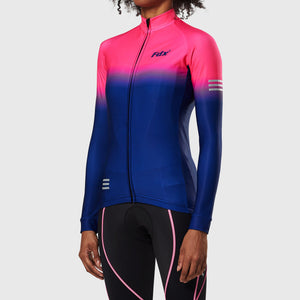 FDX Women’s Pink & Blue full sleeves cycling jersey Windproof Thermal fleece Roubaix Winter Cycle Tops, lightweight long sleeves Warm lined shirt for biking