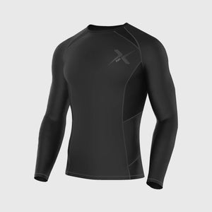Fdx Mens Grey Long Sleeve Compression Top Running Gym Workout Wear Rash Guard Stretchable Breathable - Recoil