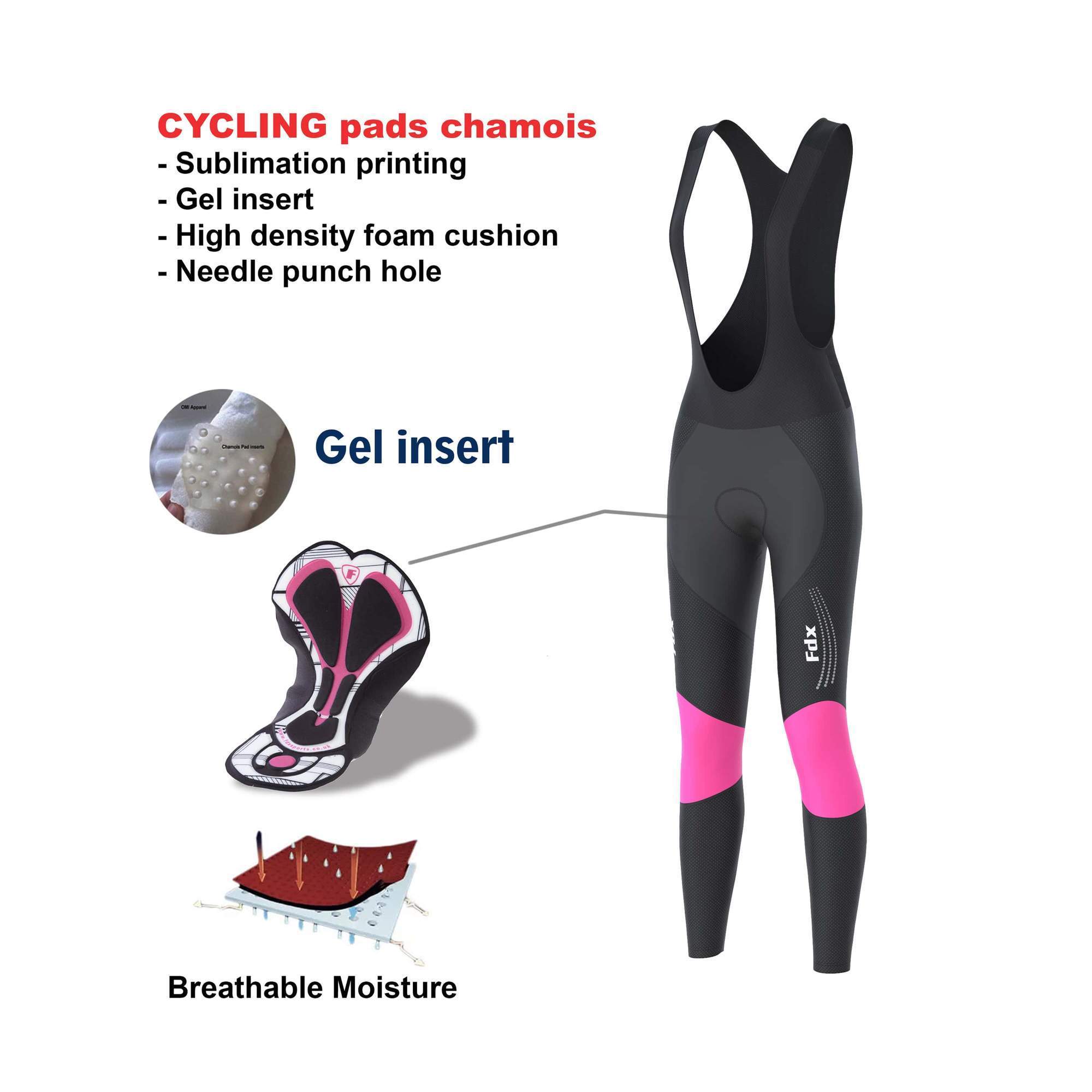 Fdx Thermodream Women's Padded Winter Bib Tights Pink & Purple