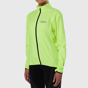 FDX Yellow cycling jacket Women’s waterproof breathable MTB rain top, quick dry packable lightweight reflective rain jacket for riding running training