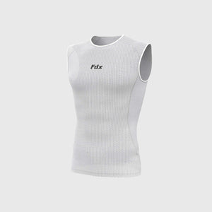 Fdx Men's White Half Sleeveless Mesh Compression Top Running Gym Workout Wear, Lightweight Rash Guard Stretchable Breathable - Aeroform