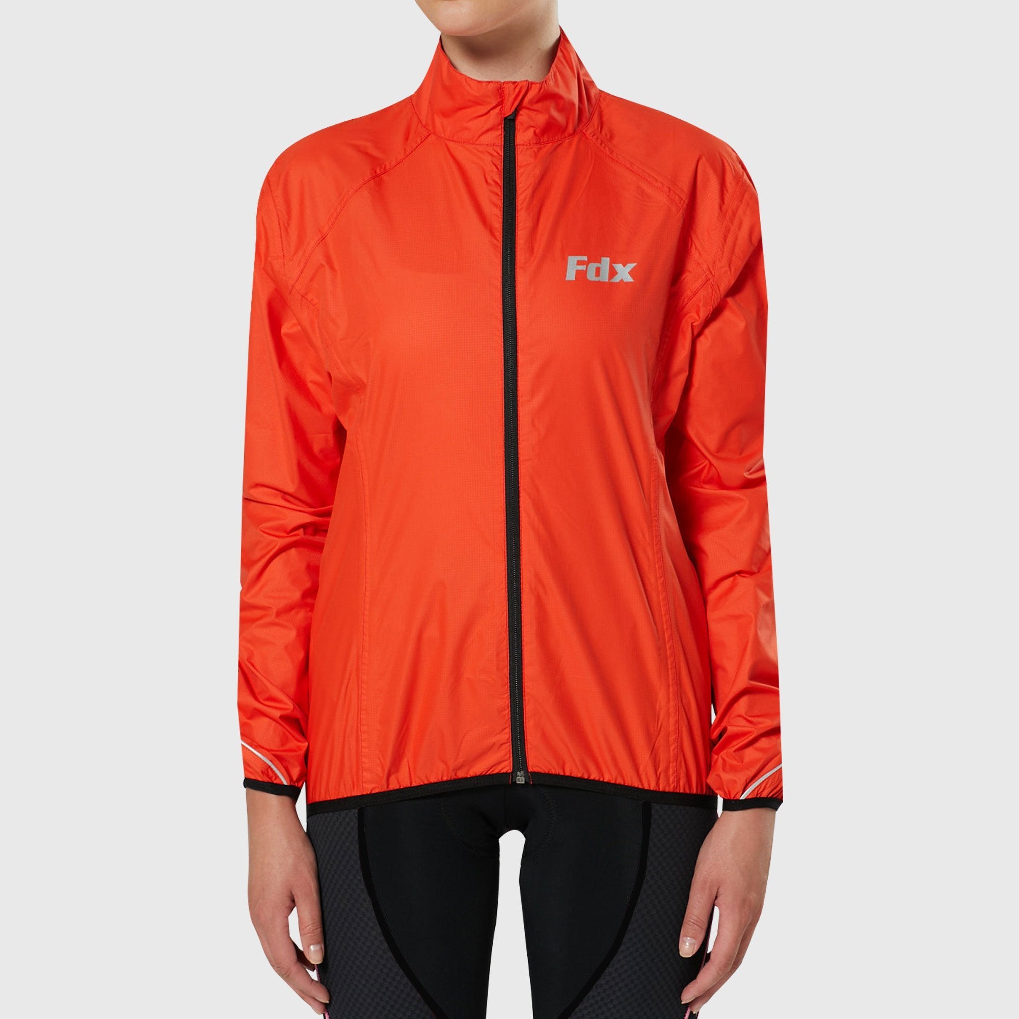 Women’s Orange cycling jacket waterproof breathable quick dry MTB rain top, lightweight packable reflective rain jacket for riding running racing