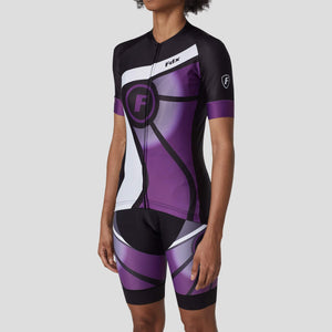 Fdx Black & Purple Best Short Sleeve Women's Cycling Jersey & Gel Padded Bib Shorts Summer Road Bike Wear Light Weight, Hi viz Reflectors & Pockets - AU