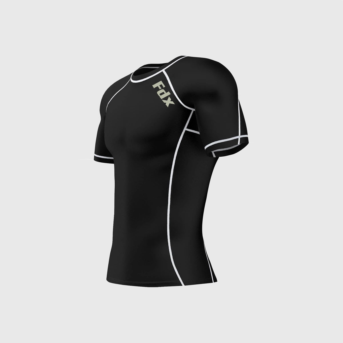 Fdx Men's Black & White Half Sleeve Compression Top Running Gym Workout Wear Rash Guard Stretchable Breathable Base layer Shirt - Cosmic