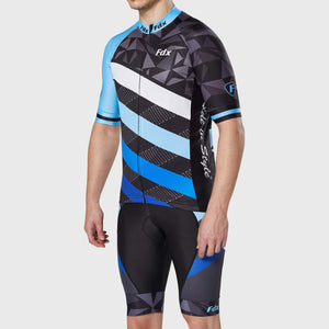 Fdx Mens Breathable Blue Short Sleeve Cycling Jersey & Gel Padded Bib Shorts Best Summer Road Bike Wear Light Weight, Hi-viz Reflectors & Pockets - Equin