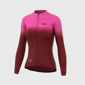Women's Pink & Maroon Winter Cycling Suit, Windproof Thermal Super Roubaix fleece Clothing, Lightweight Set, Long Sleeve Jersey with 3D Padded Bib Tights