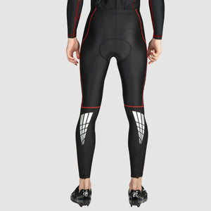 Fdx Men's Hi viz Reflective Gel Padded Cycling Tights Black & Red For Winter Roubaix Thermal Fleece Reflective Warm Leggings - Heatchaser Bike Long Pants