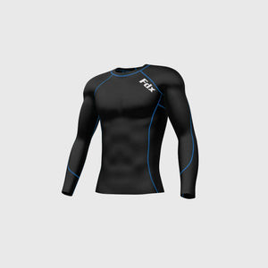 Fdx Mens Black & Blue Long Sleeve Compression Top & Compression Tights Base Layer Gym Training Jogging Yoga Fitness Body Wear - Thermolinx