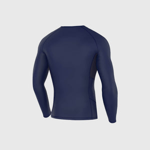 Fdx Long Sleeve Compression Top for Men's Navy Blue Running Gym Workout Wear Rash Guard Stretchable Breathable All Season- Recoil