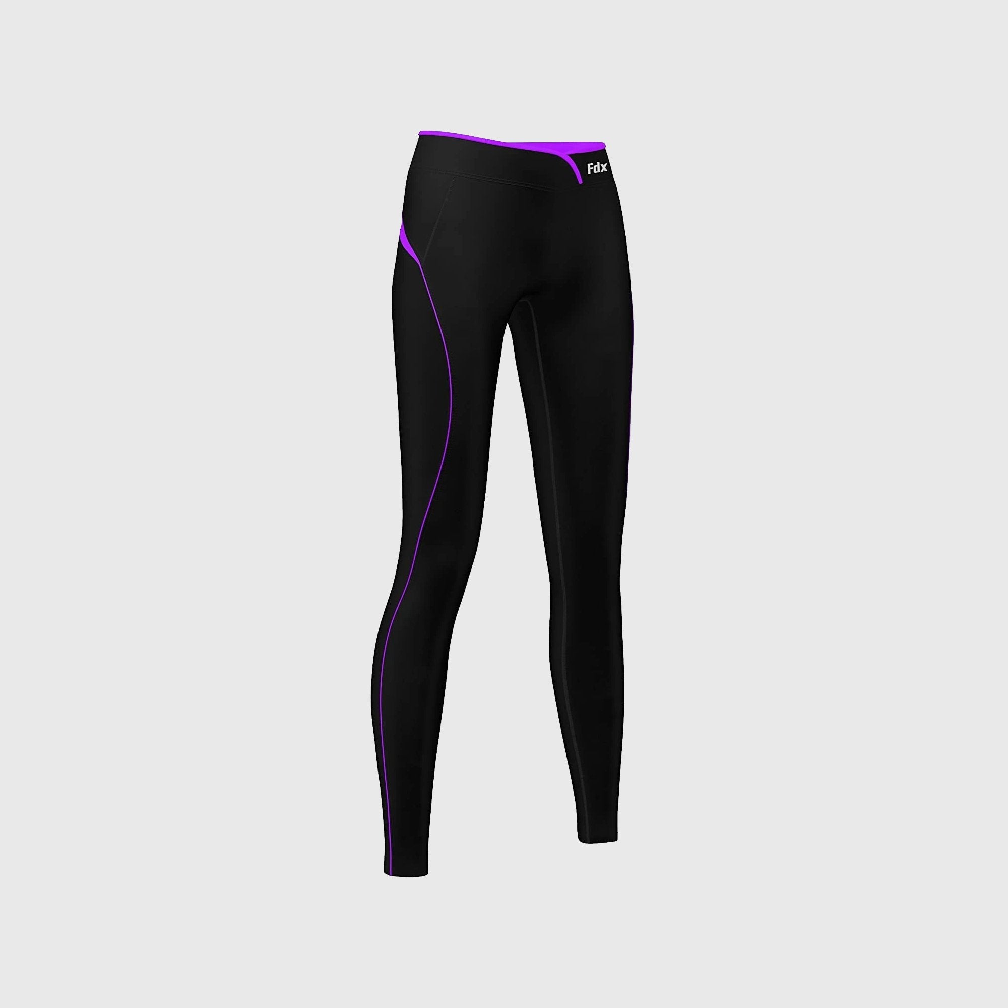 FDX Black & Purple Compression Women's Tight Leggings Elastic Waistband Breathable Stretchable Training Gym Workout Jogging Athletic & Running Pant 