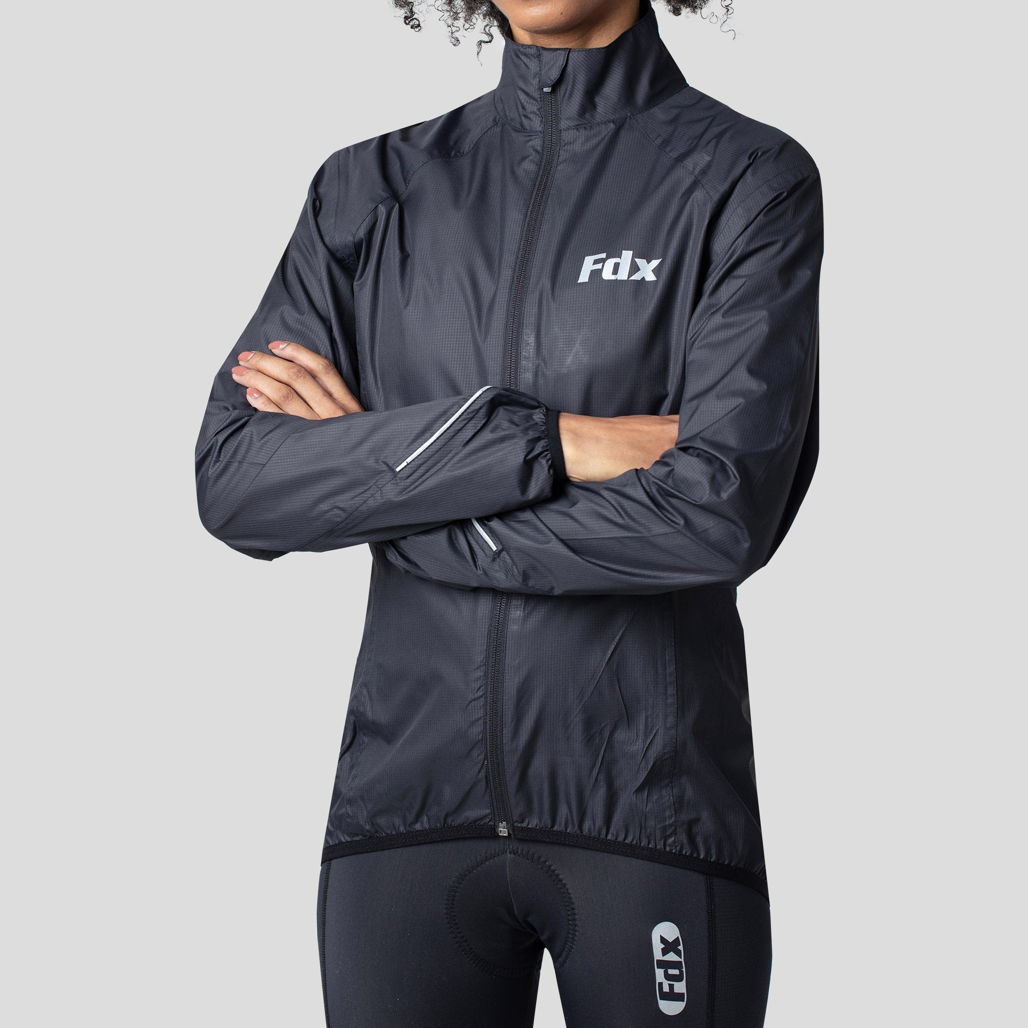 Women’s Black cycling jacket waterproof breathable quick dry MTB rain top, lightweight packable reflective rain jacket for riding running racing