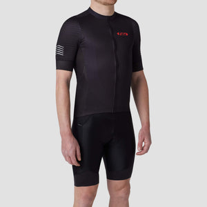 Fdx Men,s Set Black Short Sleeve Cycling Jersey Summer Breathable Mesh Fabric, Bib Short Hi Viz Reflectors & Pockets Cycling Gear Australia