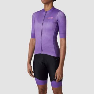Fdx  Best Women's Short Sleeve Cycling Jersey Purple & Gel Padded Bib Shorts Summer Road Bike Wear Light Weight, Hi viz Reflectors & Pockets - Essential