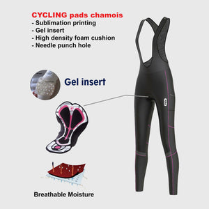 Fdx Women's Black & Pink Gel Padded Cycling Bib Tights For Winter Roubaix Thermal Fleece Reflective Breathable Warm Leggings - All Day Bike Pants