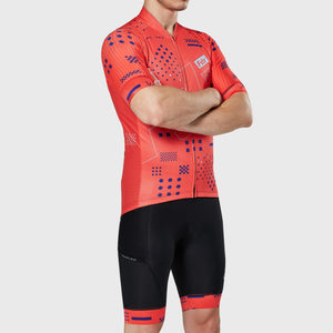 Fdx Short Sleeve Cycling Jersey Red & Gel Padded for Men's Bib Shorts Best Summer Road Bike Wear Light Weight, Hi-viz Reflectors & Pockets - All Day